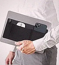 AMOZIFY® 3-Pocket Organizer, Mouse Holder for Laptop Stick On, Adhesive Pouch & External Hard Drive Sleeve, SSD Storage Case for MacBook, Reusable (Black)