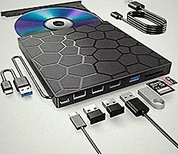 BPAKDU External CD/DVD Drive for Laptop, DVD Player for Laptop, 8 in 1 USB 3.0 Ultra-Slim Portable, CD Burner External Disk Drive Optical Compatible with Desktop Mac,Windows 11/10/8/7 Linux
