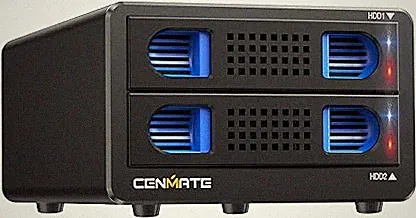 CENMATE Aluminum 2 Bay Hard Drive RAID Enclosure with Cooling Fan for 2.5“/3.5" SATA HDD/SSD with USB A/C 3.0, Tool-Free HDD Enclosure, 4 Modes