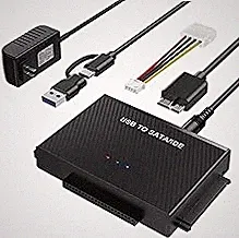 Hard Drive Reader USB 3.0 to SATA IDE Adapter，IDE SATA to USB + Type C External Data Recovery Converter Kit for Universal 2.5 3.5 HDD SSD Hard Drive Disk, with 12V/2A Power Adapter