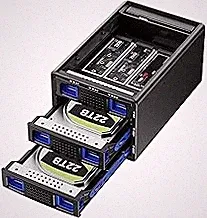 Hybrid 2*2.5/3.5" SATA HDD/SSD(Support RAID 1/0/JBOD/NORMAL)+3* M / B+M Key M.2 NVMe Enclosure with Fan, USB A/C 3.2 Gen 2, Hard Drive Enclosure Support 68TB(2*22TB HDD+3*8TB 2230/42/60/80/110 SSDs)