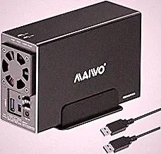 MAIWO Dual Bay Hard Drive RAID Enclosure with Cooling Fan for 2.5/3.5 inch SATA SSD/HDD, 5Gbps USB 3.0 HDD Enclosure, 48TB Capacity, RAID 0/1/JBOD/PM, Aluminum Case