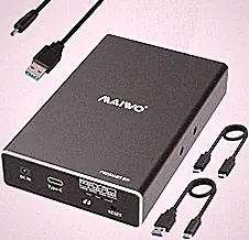 MAIWO Hard Drive RAID Enclosure Dual Bay for 2.5 Inch SATA SSD HDD, USB 3.1 GEN 2 10Gbps with UASP, RAID 0/1/JBOD/PM, 16TB Capacity, External Hard Drive Reader Case Aluminum