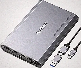 ORICO Aluminum USB C Hard Drive Enclosure for 2.5 Inch SATA SSD/HDD, USB 3.2 GEN 2 USB C to USB A/C 2 in 1 Cable, Support macOS Windows Linux OS, Compatible with Samsung Crucial WD Drives(DD25-C3)