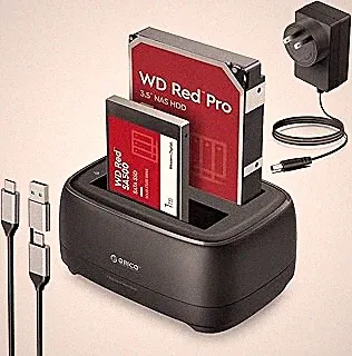 ORICO Dual Bay Hard Drive Enclosure USB 3.2 Gen1 Hard Drive Docking Station for All Standard 2.5" and 3.5" HDD/SSD Up to 40 TB with 12V 3A Power Supply, Tool-Free and UASP Supported (DD28C3)