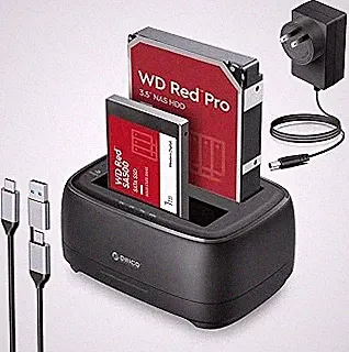ORICO Hard Drive Docking Station with Offline Clone USB 3.2 Gen 1 to SATA Hard Drive Dock Dual Bay for 2.5&3.5 Inch SSD HDD Up to 40 TB with 12V Power Supply, Tool-Free and UASP Supported (DD28C3-C)