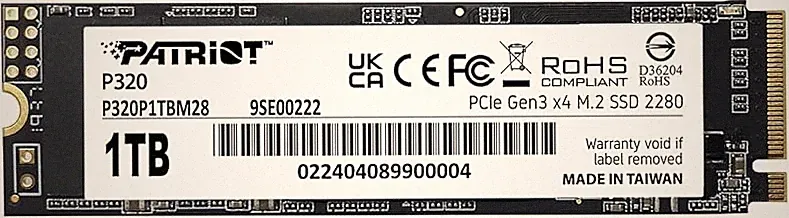 Patriot Memory P320 1TB Internal SSD - NVMe PCIe Gen 3x4 - M.2 2280 - Solid State Drive - P320P1TBM28