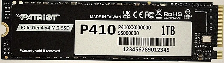 Patriot P410 1TB Internal SSD - NVMe PCIe Gen 4x4 - M.2 2280 - Sequential Read: Up to 5,000MB/s and Sequential Write: Up to 4,500MB/s - Compatible with PS5 - Solid State Drive - P410P1TBM28H