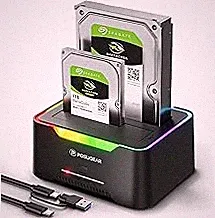 POSUGEAR External Hard Drive Docking Station, RGB Hard Drive Dock for 2.5/3.5 inch SATA HDD SSD, HDD Docking Station with 2 x 20TB Dual Bay, USB 3.0 Hard Drive Reader, Support Offline Clone and UASP