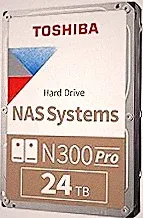 Toshiba N300 PRO 24TB Large-Sized Business NAS (up to 24 Bays) 3.5-Inch Internal Hard Drive - Up to 550 TB/Year Workload Rate CMR SATA 6 Gb/s 7200 RPM 1.0 GB Cache - HDWG82EXZSTB