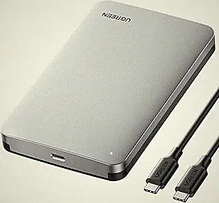 UGREEN USB C 2.5" SATA Hard Drive Enclosure, Aluminum Type C to SATA III II I External SSD/HDD Case, USB 3.1 Gen 2 (10Gbps) with UASP, Tool-Free, Compatible with PC, Laptop, MacBook Pro/Air, Silver