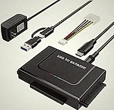 USB 3.0 to IDE SATA Adapter, USB Type C Hard Drive Reader External HDD Converter for 2.5/3.5 inches IDE SATA HDD SSD, 12V/2A Power Adapter Included