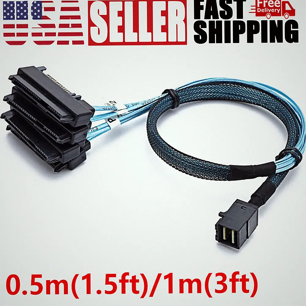 0.5m/1m Mini SAS HDD SFF-8643 to 4 SFF-8482 Connector with Power Port Hard Drive