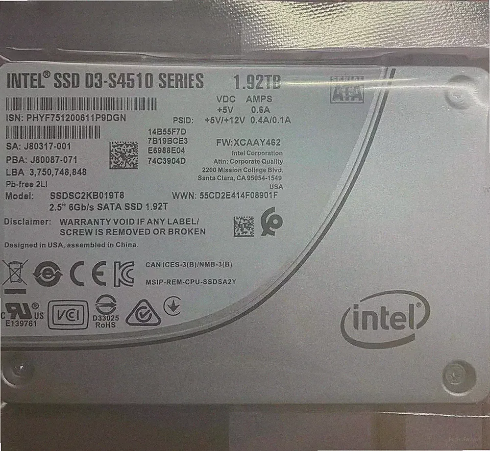 1.92TB Intel S4510 SSD Solid State Drive SATA 6Gb/s 2,5" Internal SSD SATA III