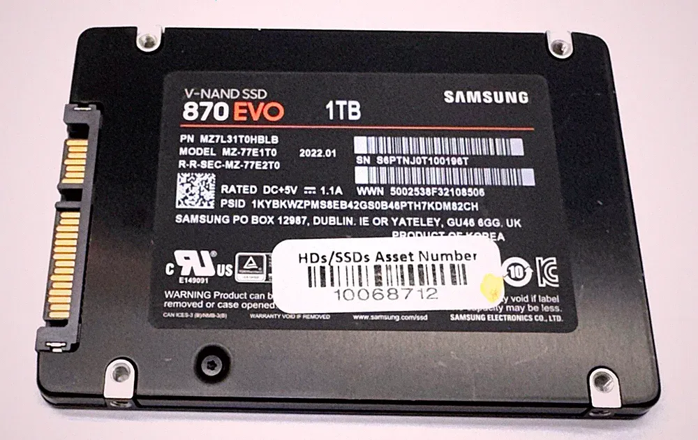 (1TB) Samsung MZ-77E1T0 870 EVO V-NAND 2.5" SATA Internal SSD, MZ7L31T0HBLB