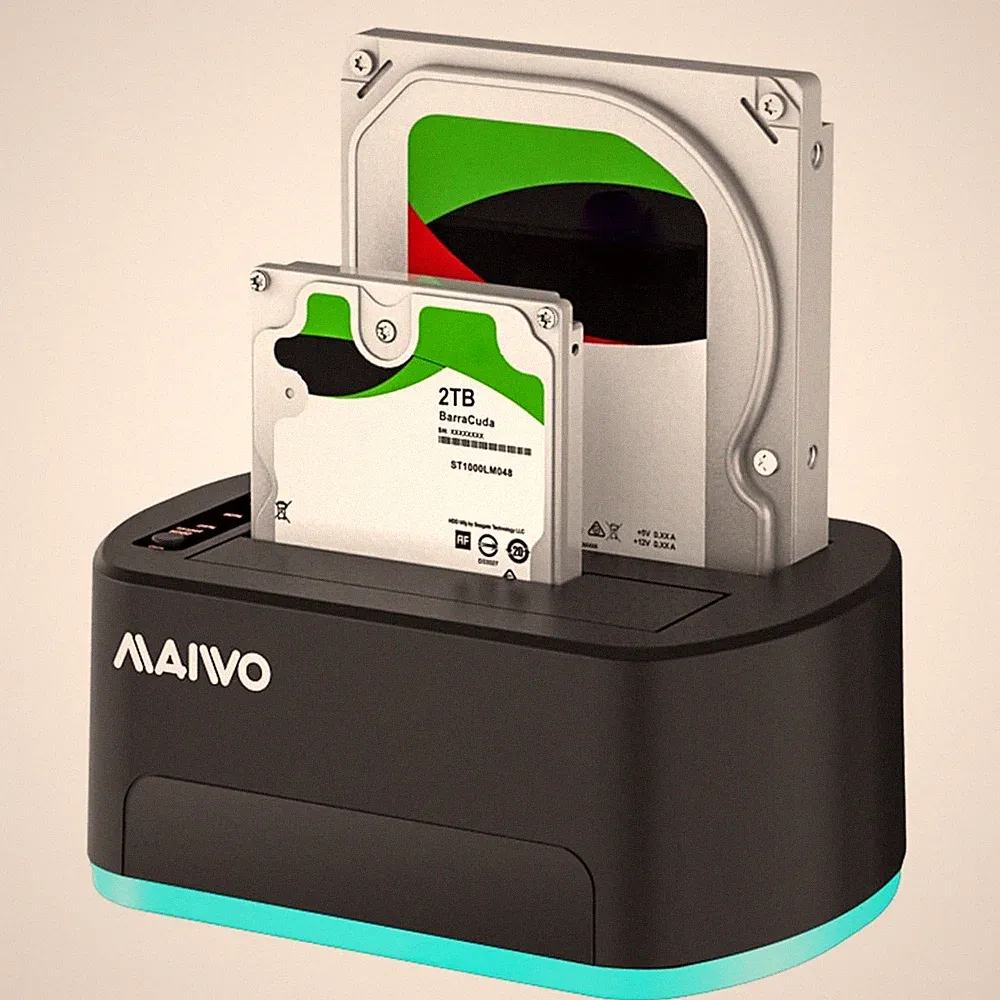 2 Bay External Hard Drive Docking Station with RGB Light, SATA Drive Offline...