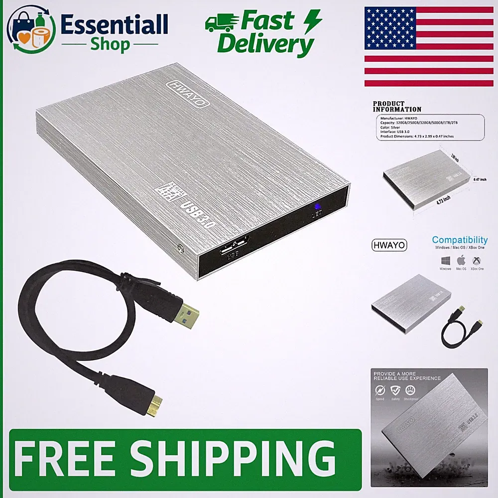 250GB Ultra-Slim Portable External Hard Drive - Fast USB 3.0 Storage in Silver