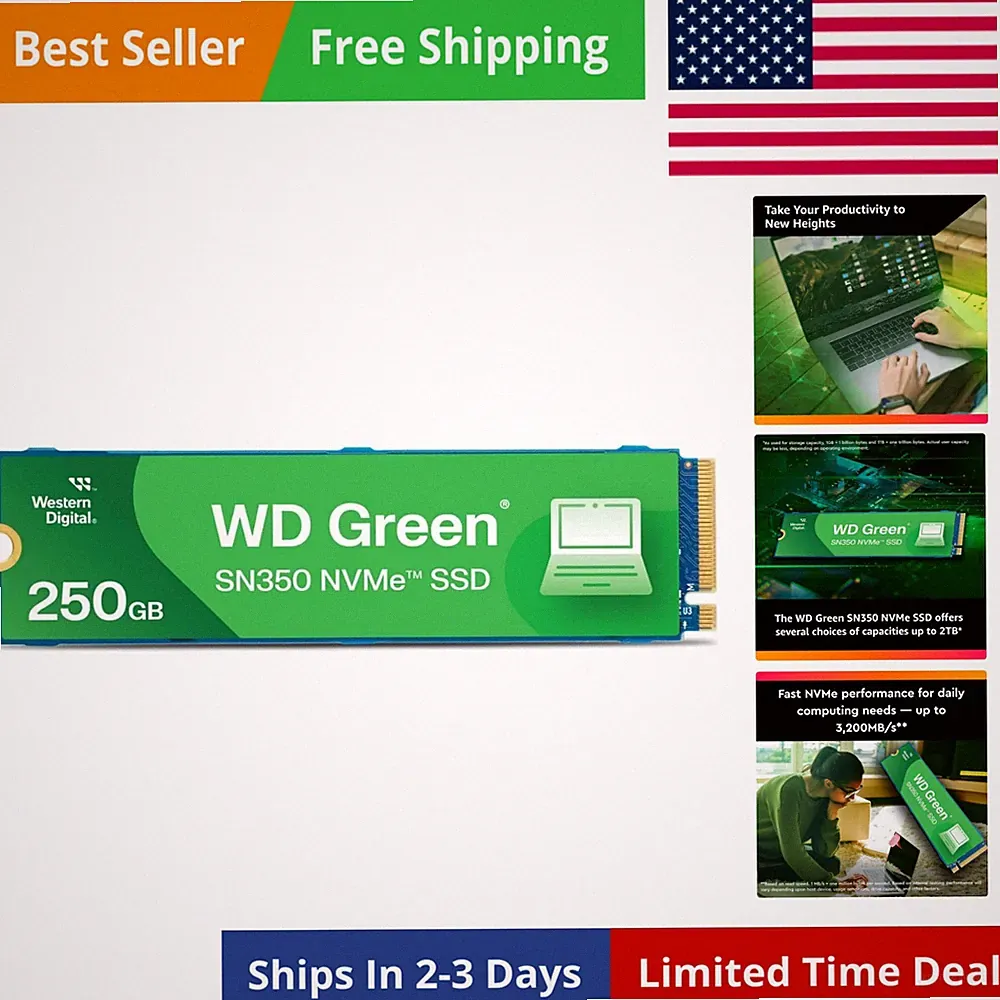 250GB WD Green SN350 NVMe Internal SSD Solid State Drive - Gen3 PCIe, M.2 228...