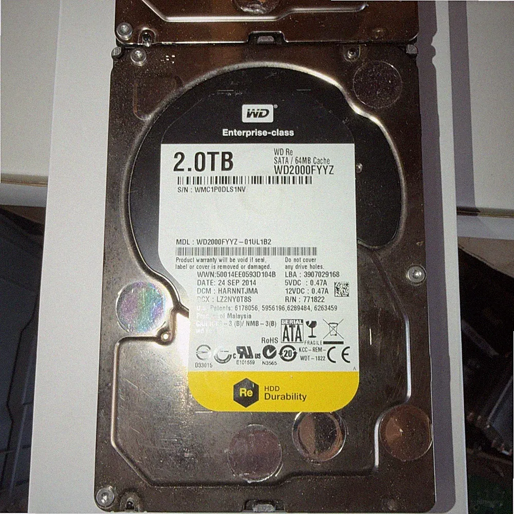 2TB Western Digital Enterprise 3.5" SATA HDD Hard Drive 7.2K 64MB WD2000FYYZ