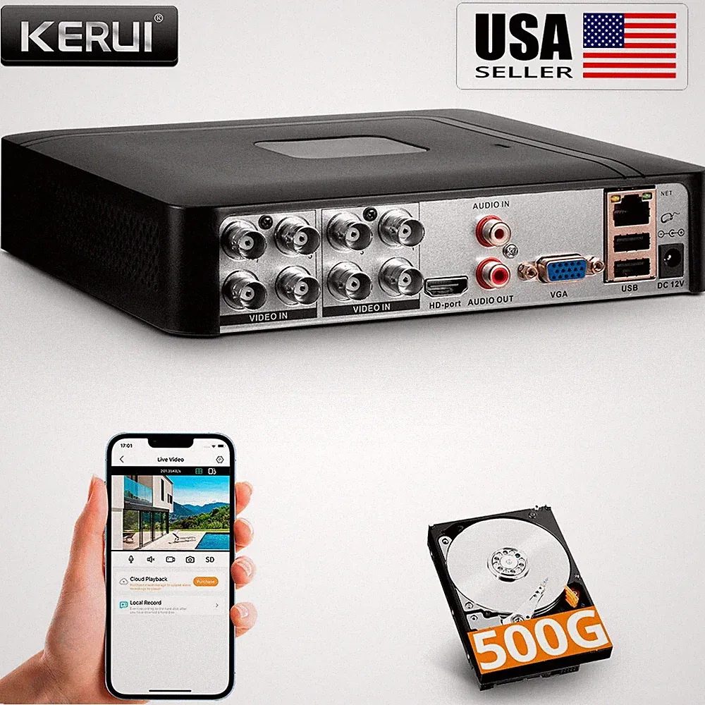 4/8 Channel H.265 1080P DVR with Hard Drive 500GB for Security Camera System USA