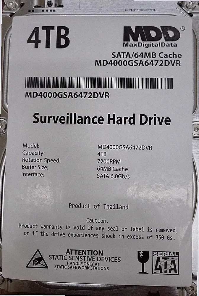 4 TB MaxDigitalData MDD, 7200 RPM, 3.5", Surveillance and PC Hard Drive