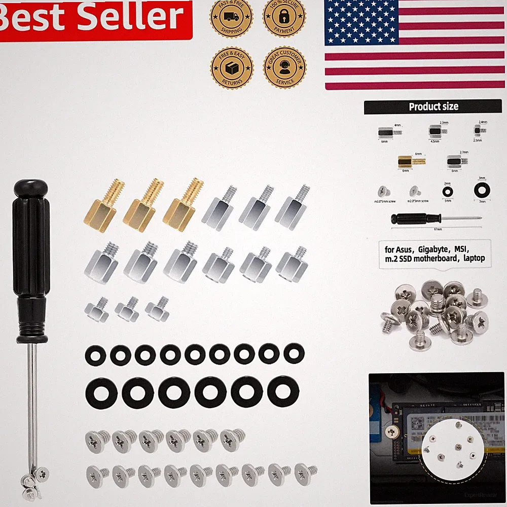 46Pcs M.2 SSD Mounting Screws Kit w/ Magnetic Screwdriver, NVMe