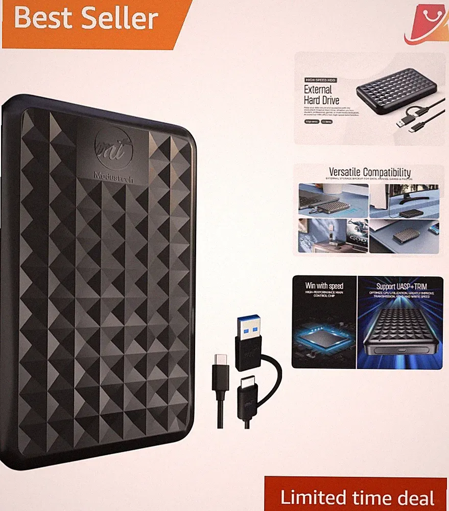 500GB External Hard Drive USB 3.0 Type-C Slim Portable Data Backup Storage