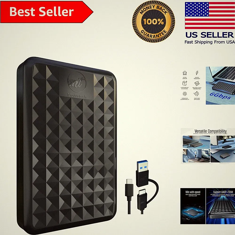 500GB Slim Portable External Hard Drive - USB 3.0/Type-C - Fast Backup & Storage