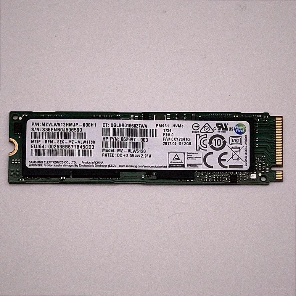 512GB Samsung PM961 Series NVMe PCIE 3.0 x4 SSD Hard Drive M.2 2280 MZ-VLW5120