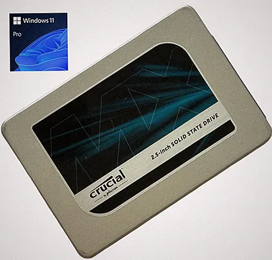 525GB Crucial 2.5" SATA III SSD w Windows 11 Pro for Dell Lenovo Acer HP ASUS