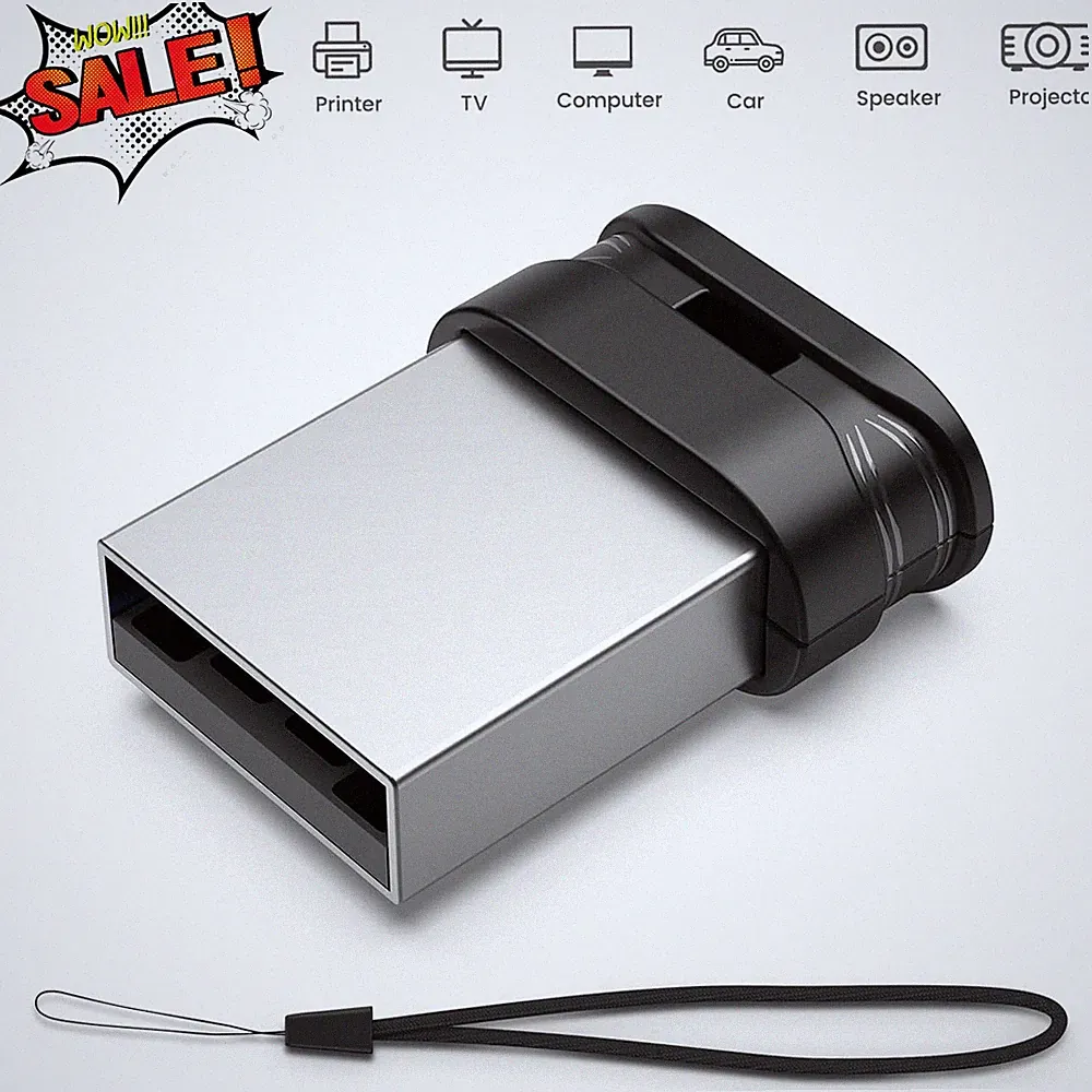 64GB USB 2.0 Flash Drive Mini Fit Memory Stick Ultra Slim Drive with Lanyard Lot