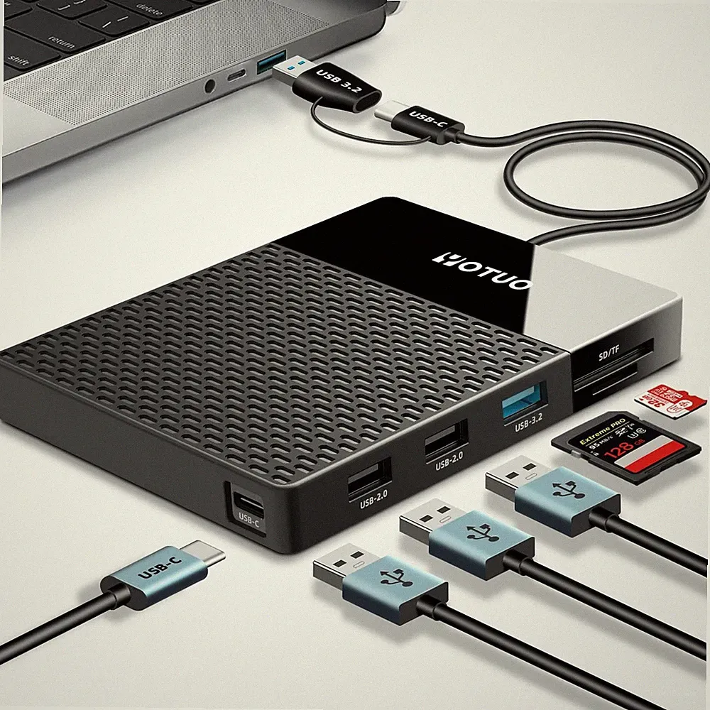 750GB Portable External Hard Drive Docking Station, 7-in-1 USB C Hub, Card Reade