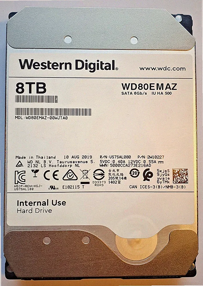 8 TB SATA Western Digital WD80EMAZ-00WJTA0 5400RPM 256MB HDD 3.5" Hard Drive