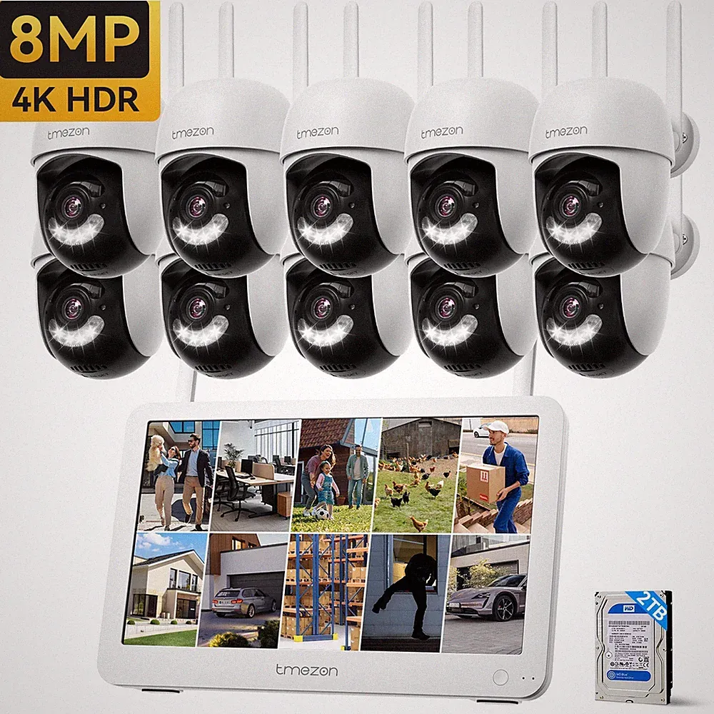 8MP PTZ Security Camera System Wireless 10CH NVR with Monitor for Home Security