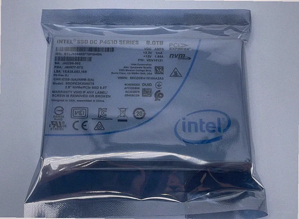 8TB Intel SSD P4510 Series DC NVME U.2 2.5" SSDPE2KX080T8 Solid State Drive