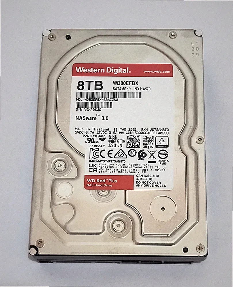 8TB WD NAS Red Plus WD80EFBX NASware 3.0 Hard Drive 7200 RPM 13k hrs Guaranteed