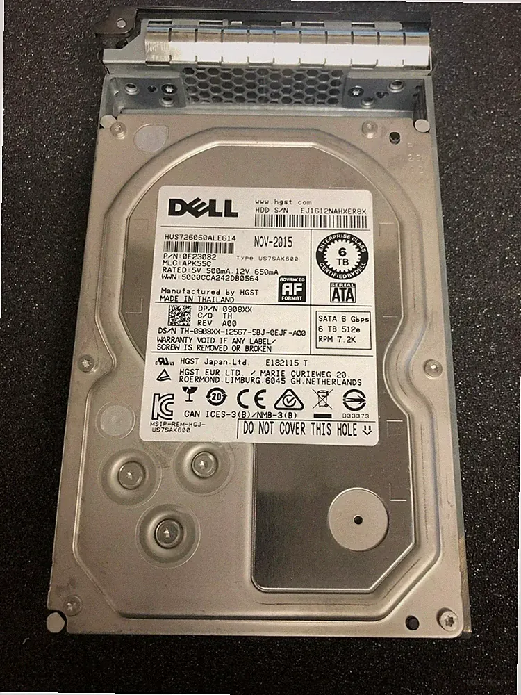 908XX Dell 6TB 3.5" SATA 6Gb/s 7.2K Hard Drive HDD 0908XX HGST HUS726060ALE614