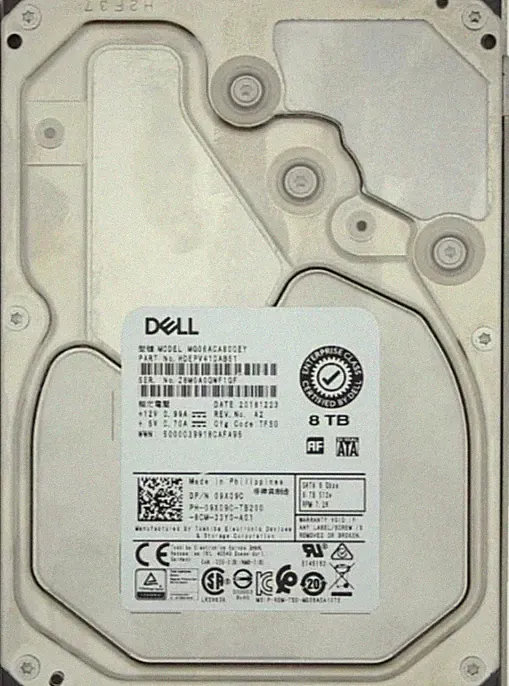9X09C 09X09C MG06ACA800EY DELL 8TB 7.2K 6G 512E SATA 3.5" ENTERPRISE HARD DRIVE