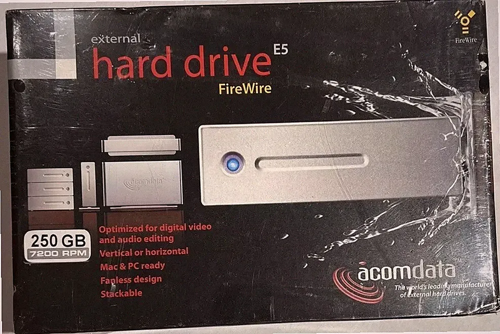 Acomdata External Hard Drive E5 Fire Wire 260 GB 7200 RPM Mac Or PC New Sealed