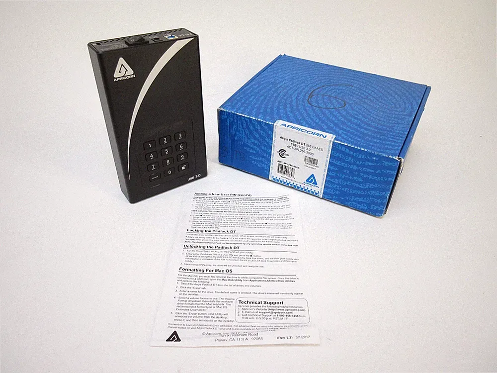 Apricorn ADT-3PL256-3000 Aegis Padlock DT 3TB Encrypted External Hard Drive