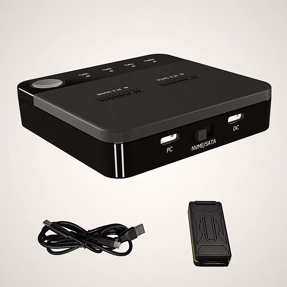 Black Dual Bay M.2 SSD NVMe M.2 Enclosure Offline Clone Duplicator Disk Copy