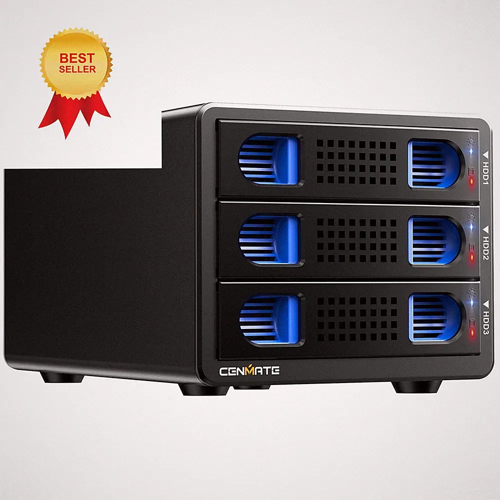 CENMATE 3 Bay Hard Drive Enclosure with Cooling Fan for 2.5“/3.5" SATA Black