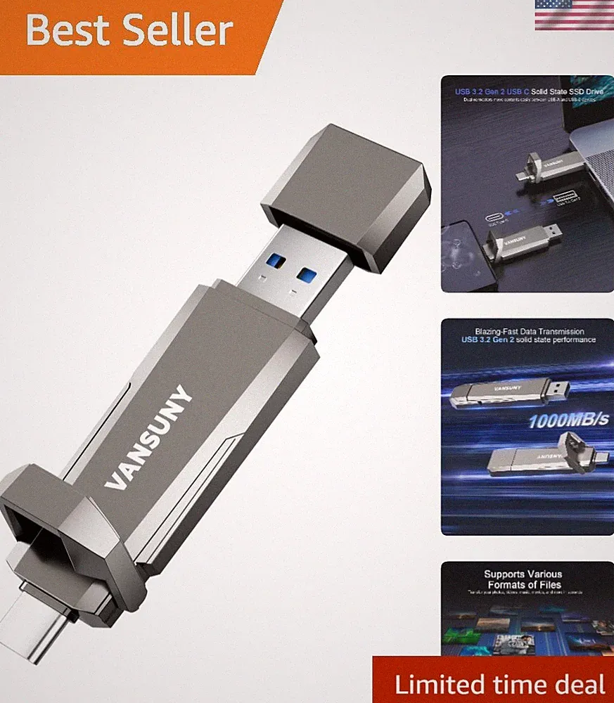 Compact 1TB SSD External Drive – Dual USB for Phones, Tablets, and Laptops