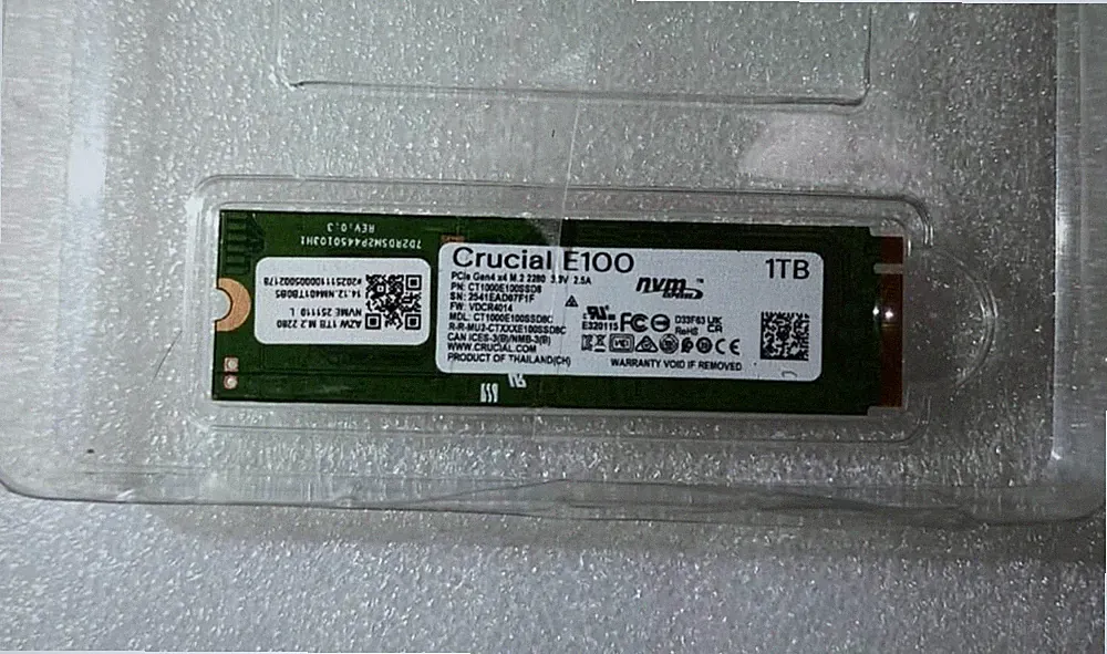 Crucial CT1000E100SSD8 E100 1TB PCIe 4.0 Gen4 NVMe M.2 2280 Internal SSD