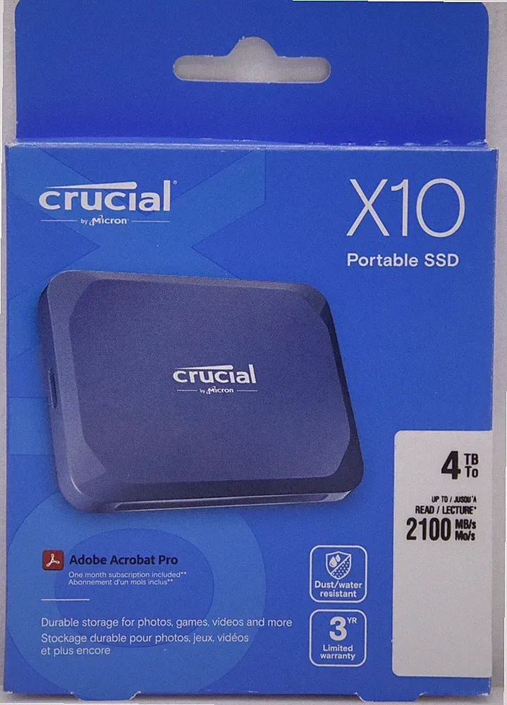 Crucial X10 4TB Portable External SSD Up to 2,100MB/s USB 3.2 USB-C Blue