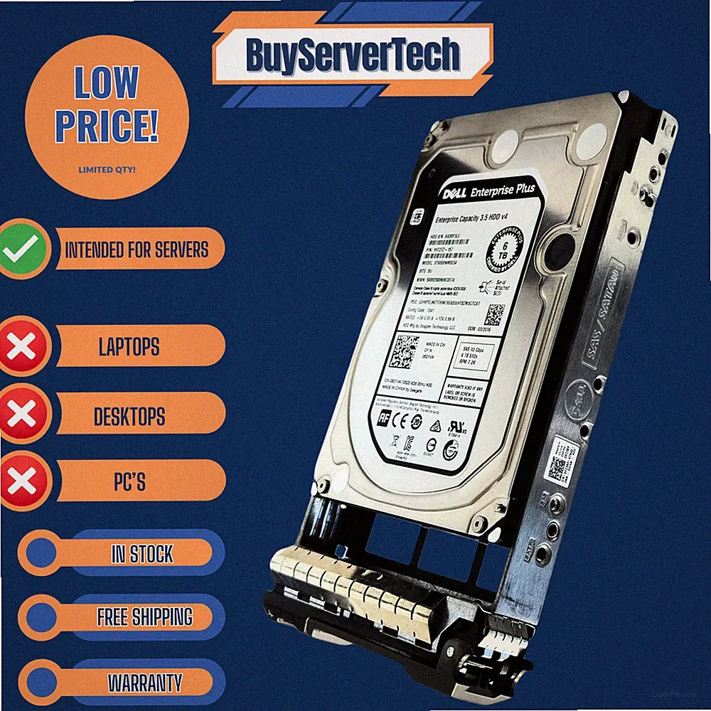 Dell 08D1V4 ST6000NM0034 6TB 7.2K 12Gbps 3.5" SAS HDD | 0 Hours | 8D1V4 - 1YR Wa
