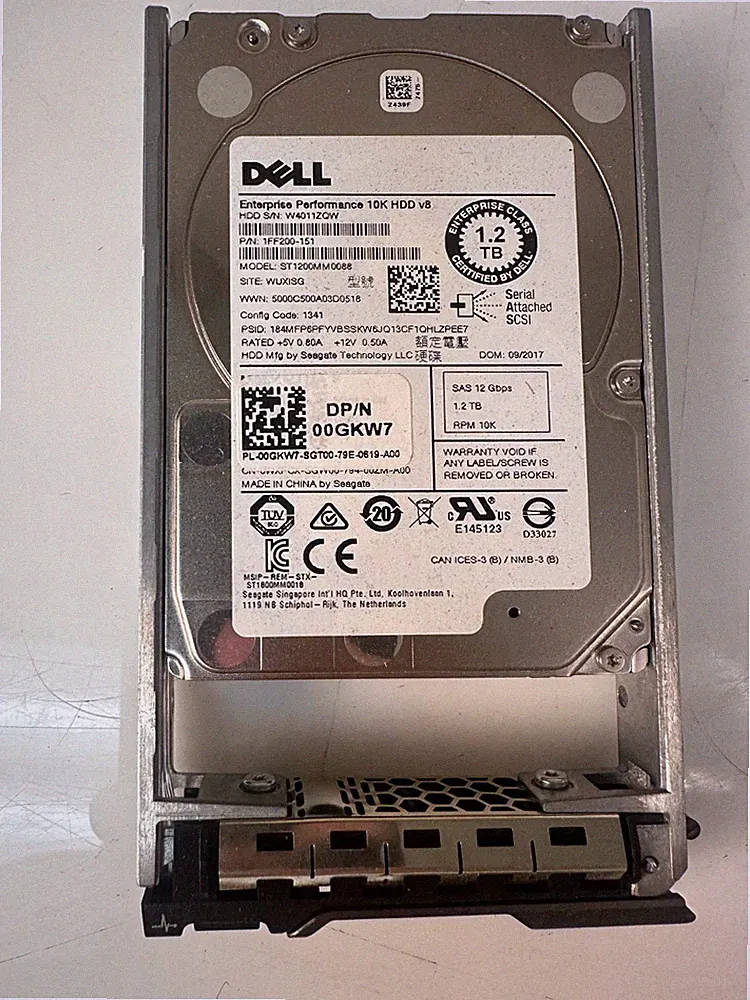 Dell 1.2TB 10K RPM SAS 12Gbps HDD 2.5 SFF Hard Drive 00GKW7 with R-series tray