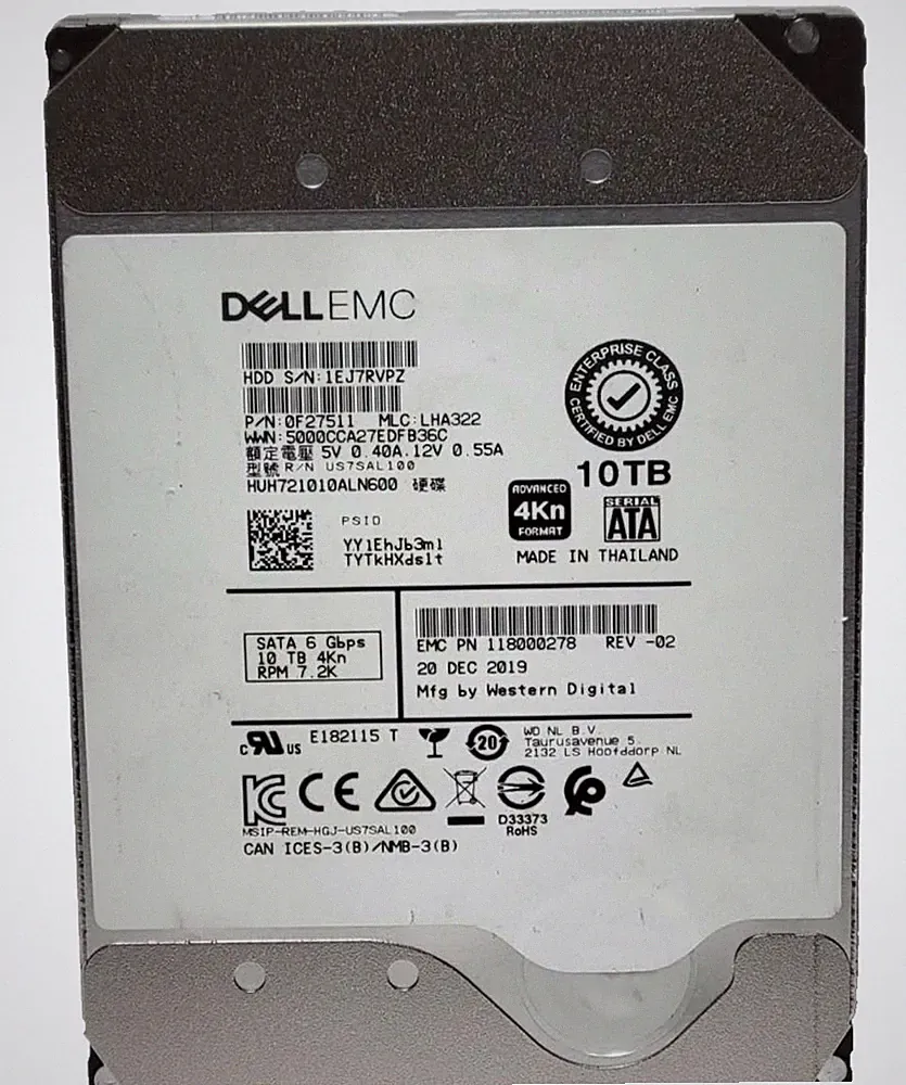 DELL HGST HUH721010ALN600 10TB 3.5" SATA 7200RPM Hard Drive HDD 0F27511 100%