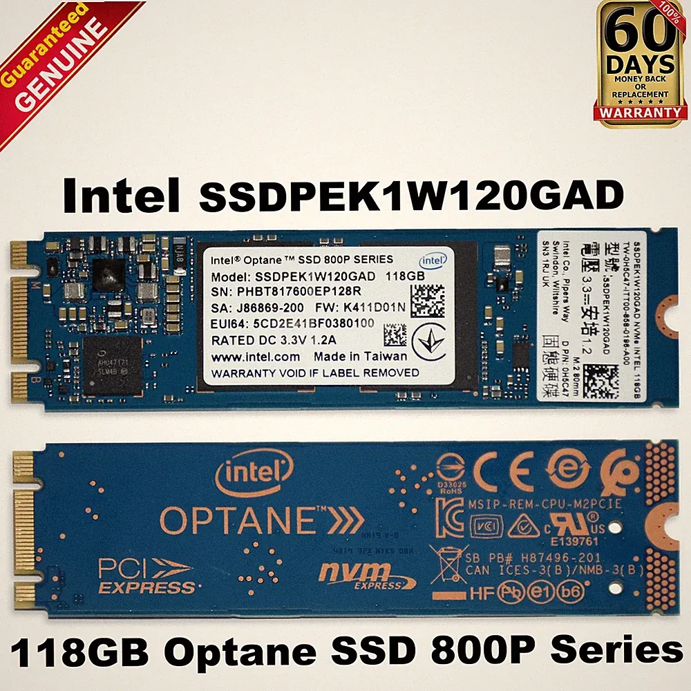 Dell Intel Optane SSD 800P Series 118GB M.2 2280 PCIe NVMe SSDPEK1W120GAD H5C47