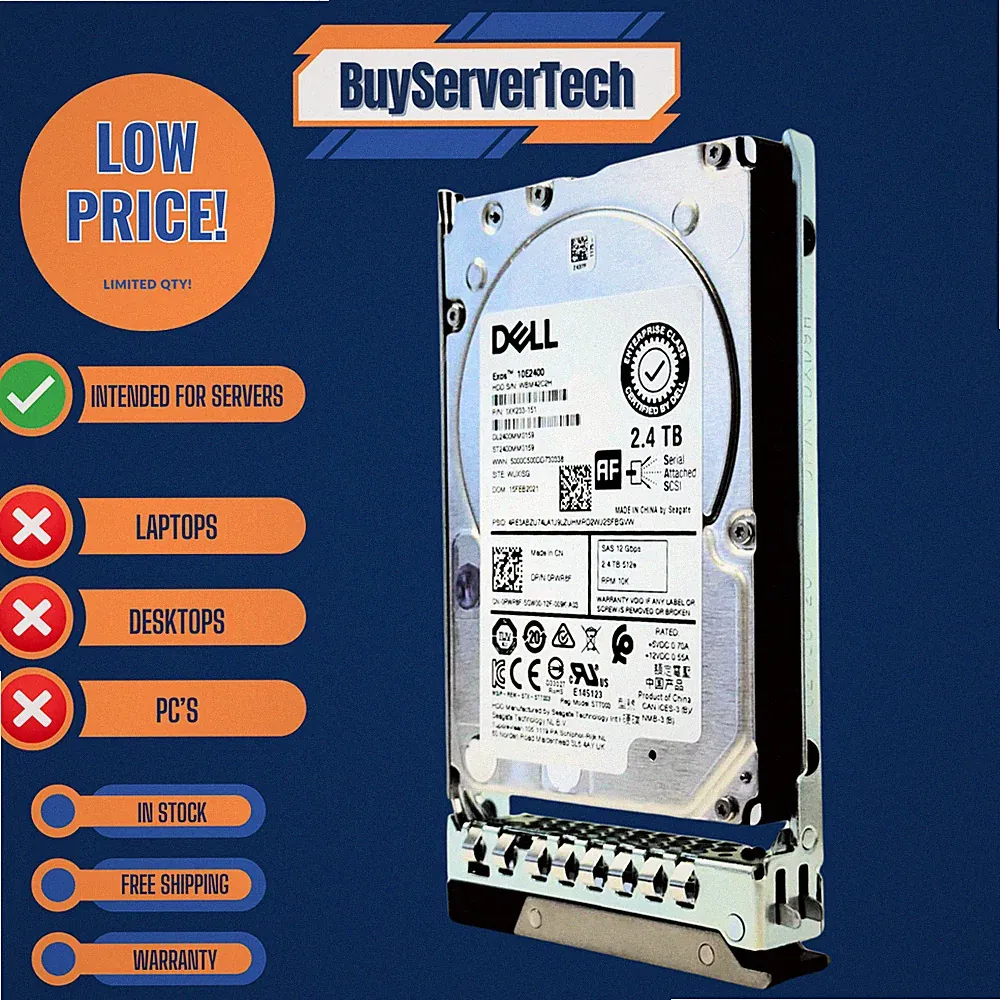 Dell RWR8F 2.4TB 10K SAS 12Gbps 2.5" HDD ST2400MM0159 256MB Cache 0HRS + 2YR WTY
